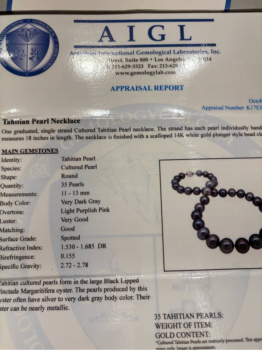 18” Tahitian Pearl Necklace Gray 35 pearls - Picture 5 of 9